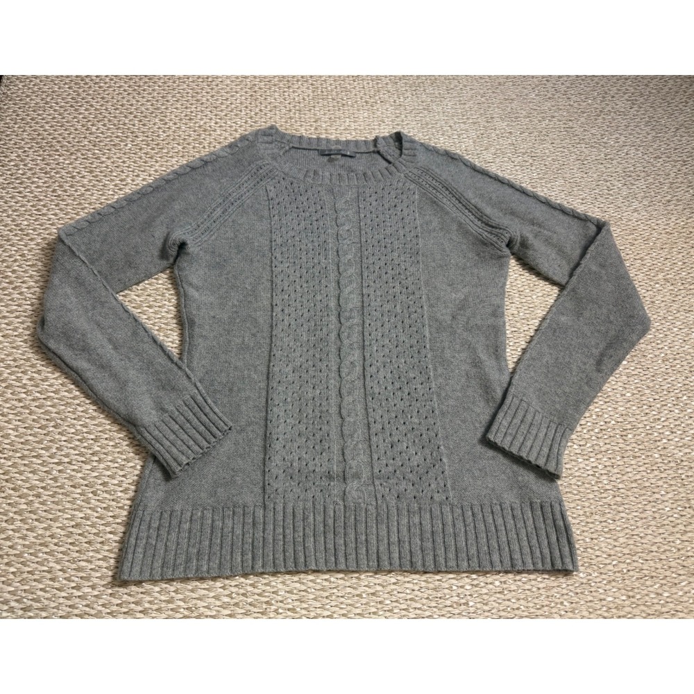 Smartwool Gray Merino Wool Cable Knit Pointelle Crew Neck Sweater Womens Medium - Picture 1 of 7